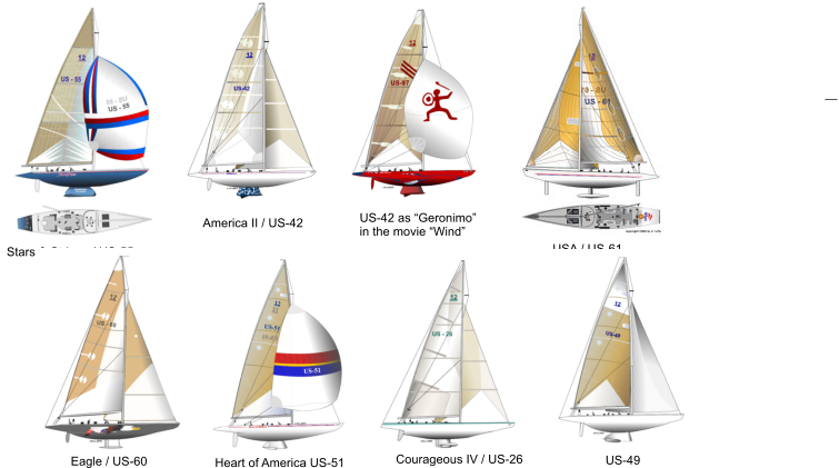 Stars & Stripes / US-55 America II / US-42 US-42 as �Geronimo� in the movie �Wind� USA / US-61 Eagle / US-60 Courageous IV / US-26 US-49 Heart of America US-51